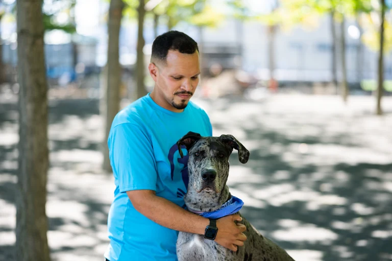 Will hugging a Great Dane on a shaded park path