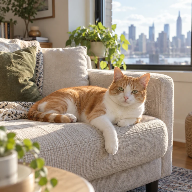 A cat relaxing comfortably at home